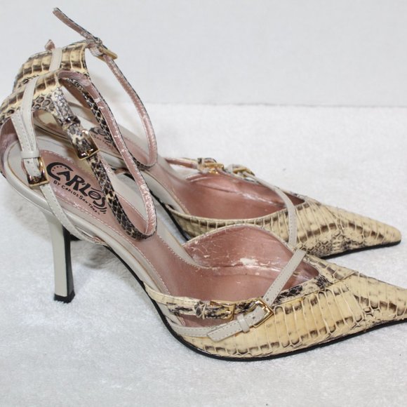 Carlos Santana leather snakeskin pointed toe heels - Picture 6 of 12